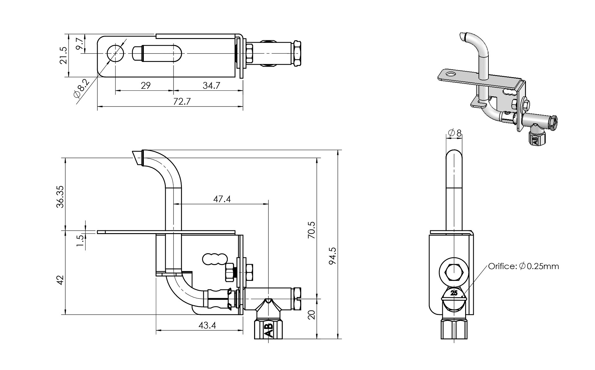 B16H8 Pilot Dimensions