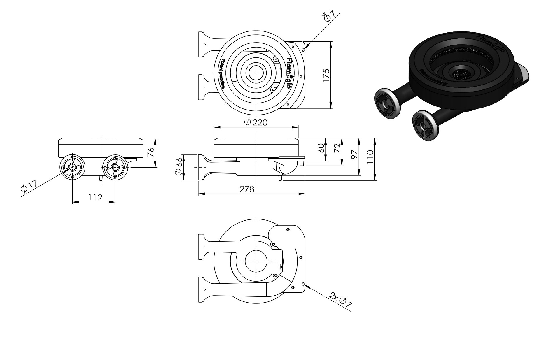 JPC08 Dual Ring Burner Dimensions