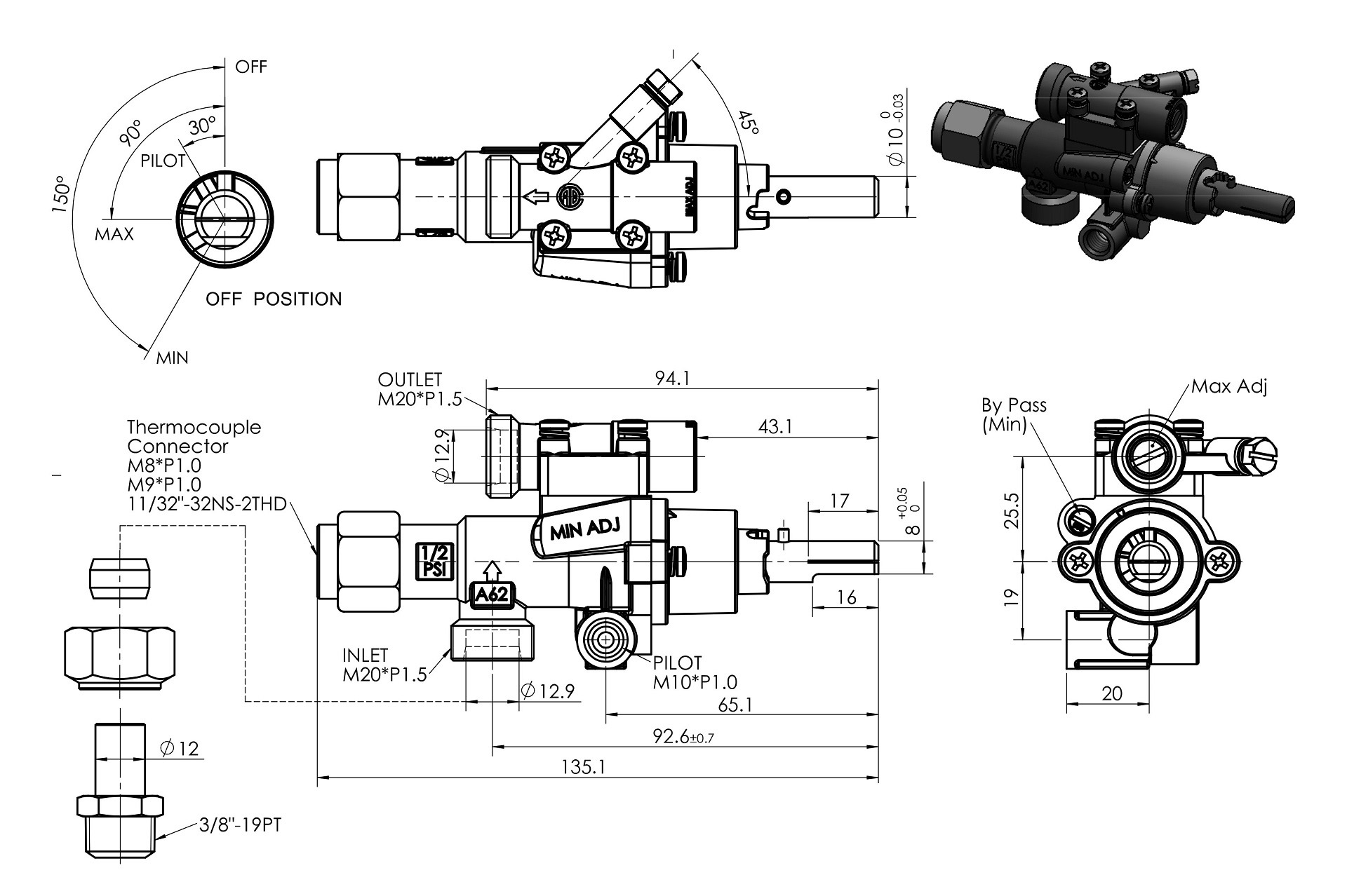 A62 Safety Valve with Pilot Dimensions