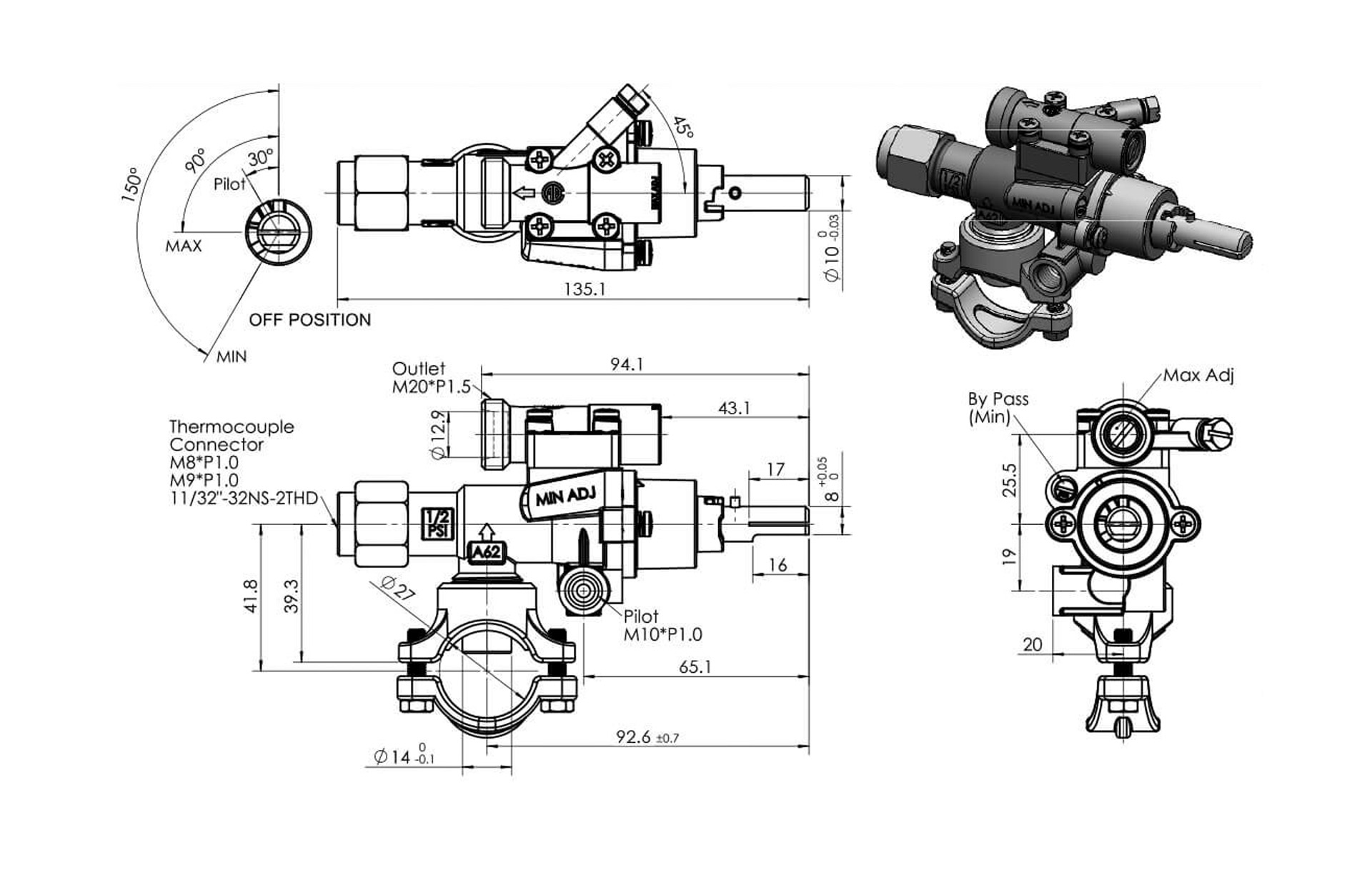 A62U Safety Valve with Pilot Dimensions