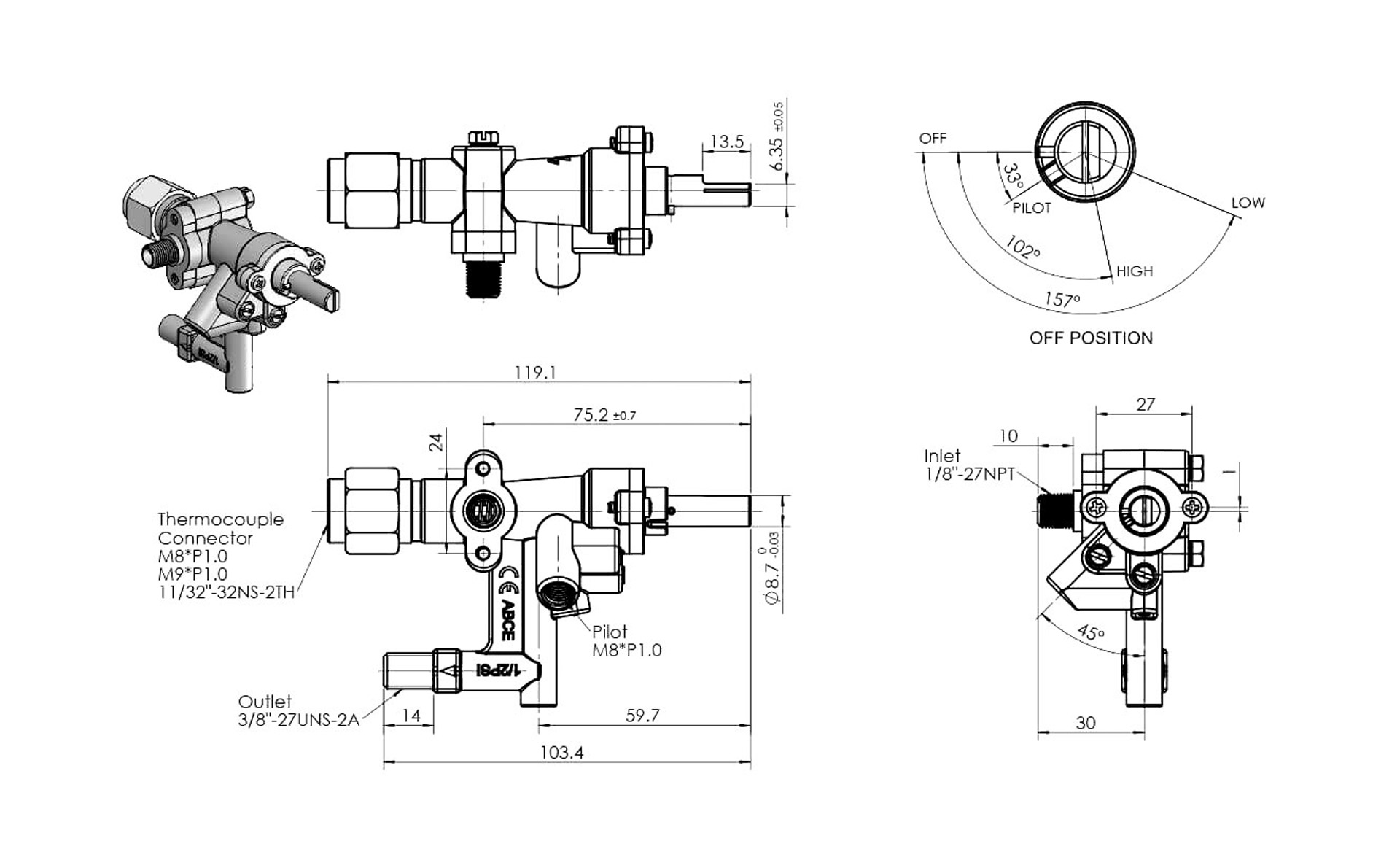 ABCE-RH Safety Valve with Pilot Dimensions