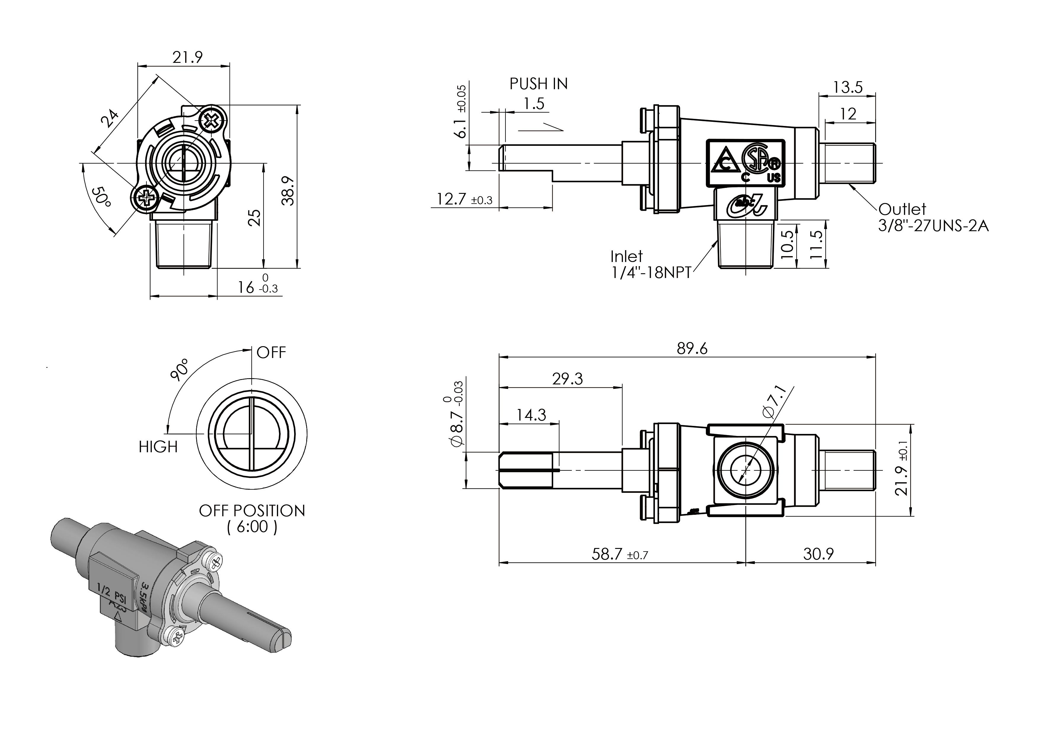 A23 High Capacity Gas Valve Dimensions