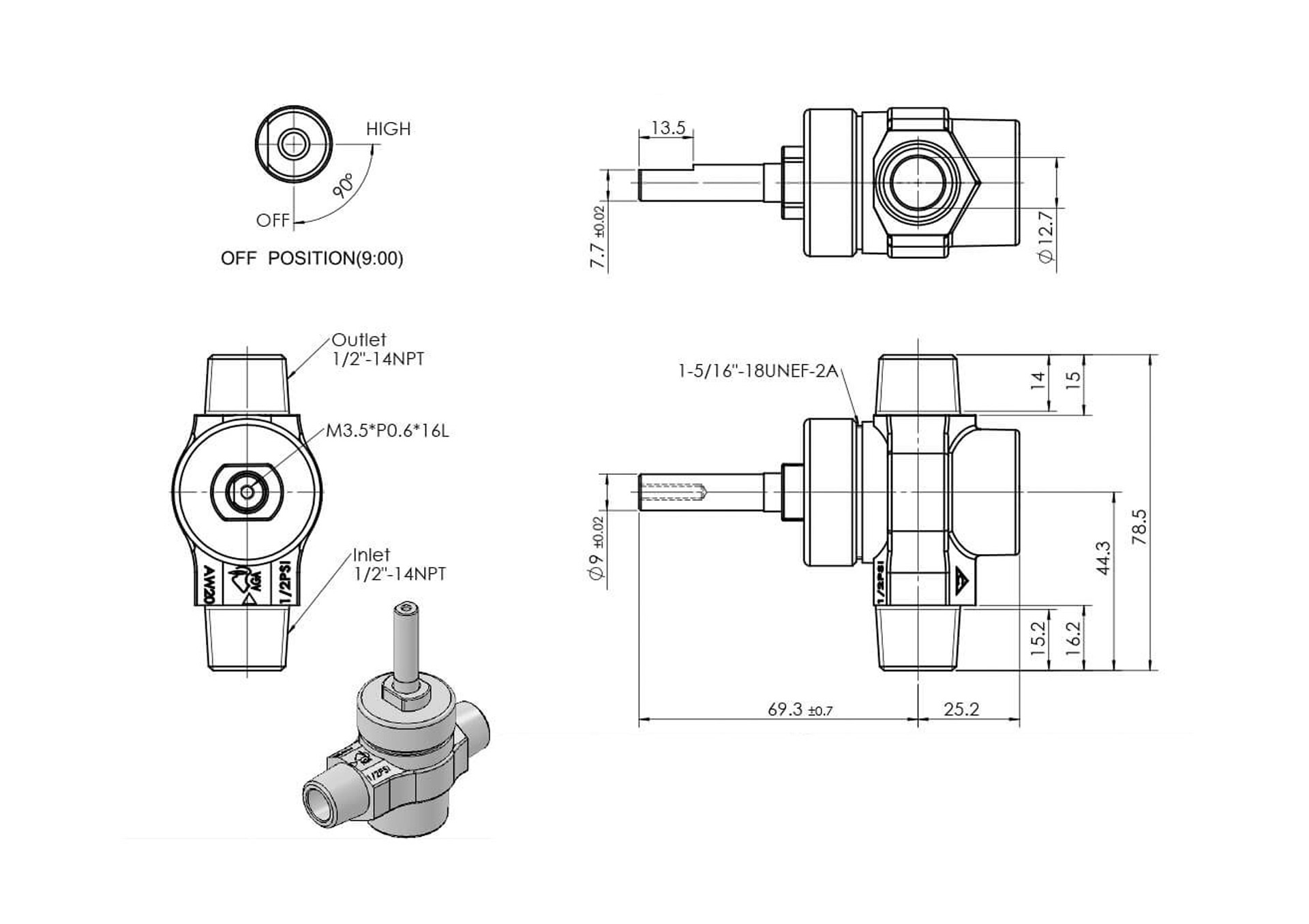 AW20 Wok Valve Dimensions