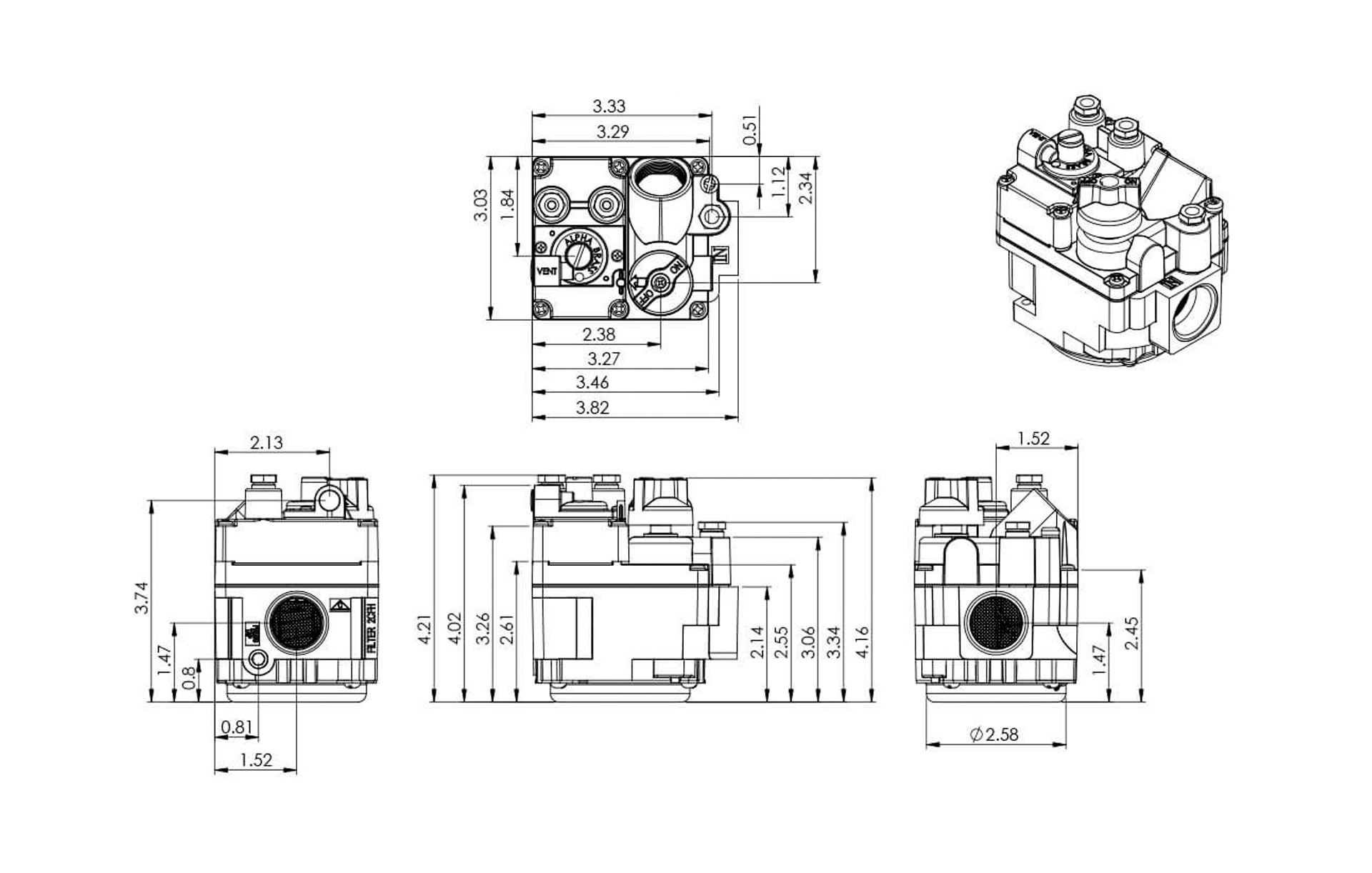 AB007-BLEED Heating Control AB007-BLEED Heating Control Dimensions
