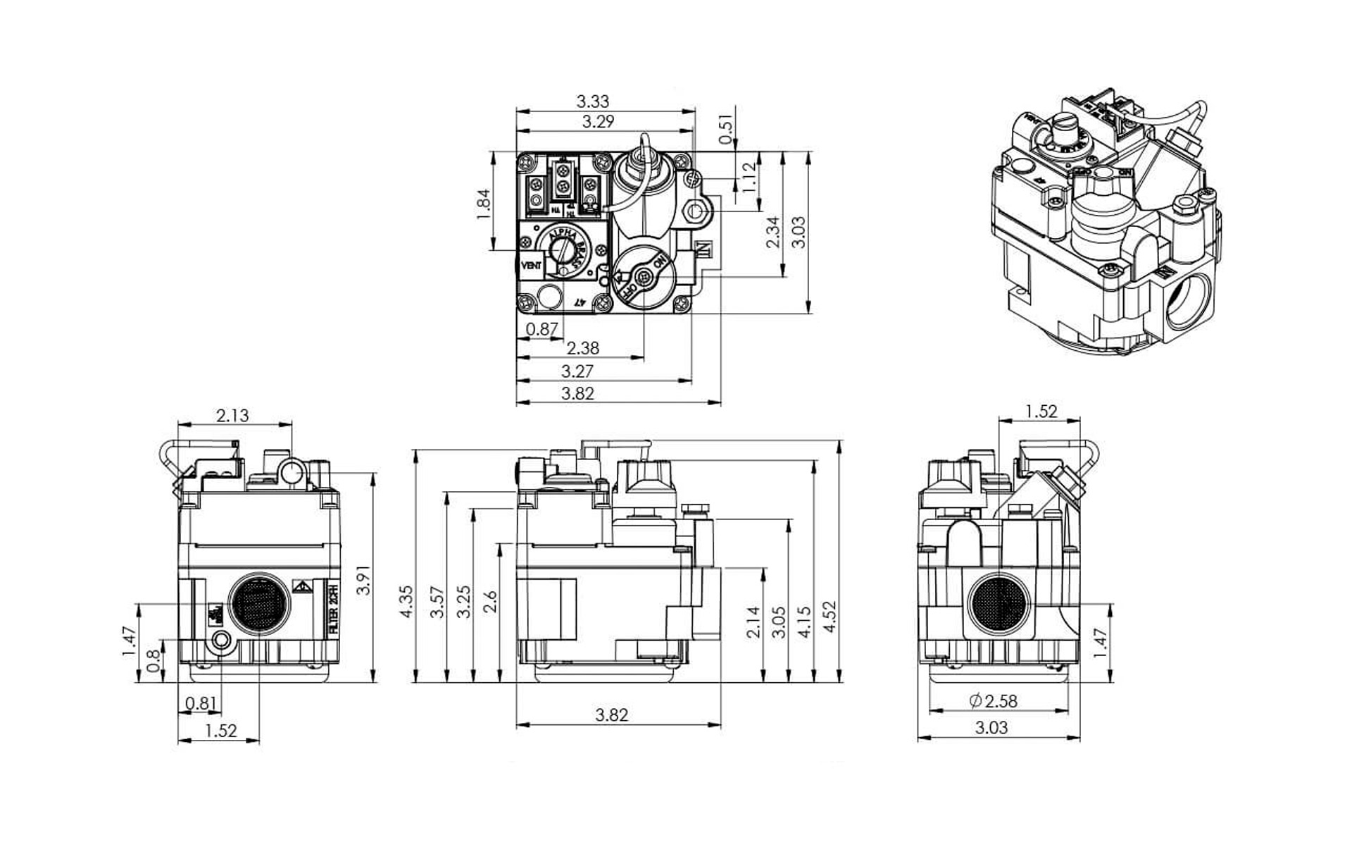 AB007MV Millivolt Heating Control for Natural/Propane Gas Alpha