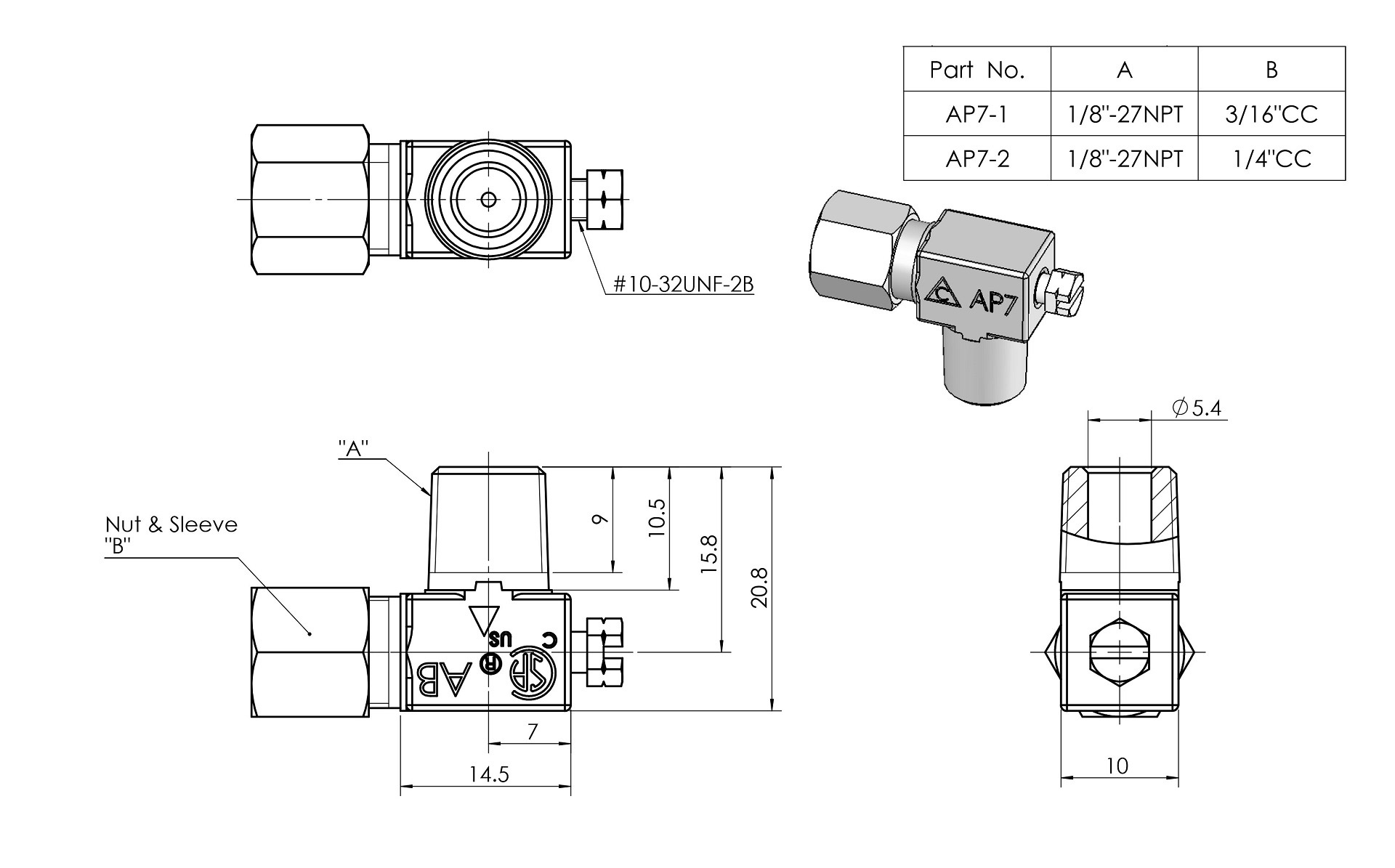 AP7 Pilot Valve Dimensions