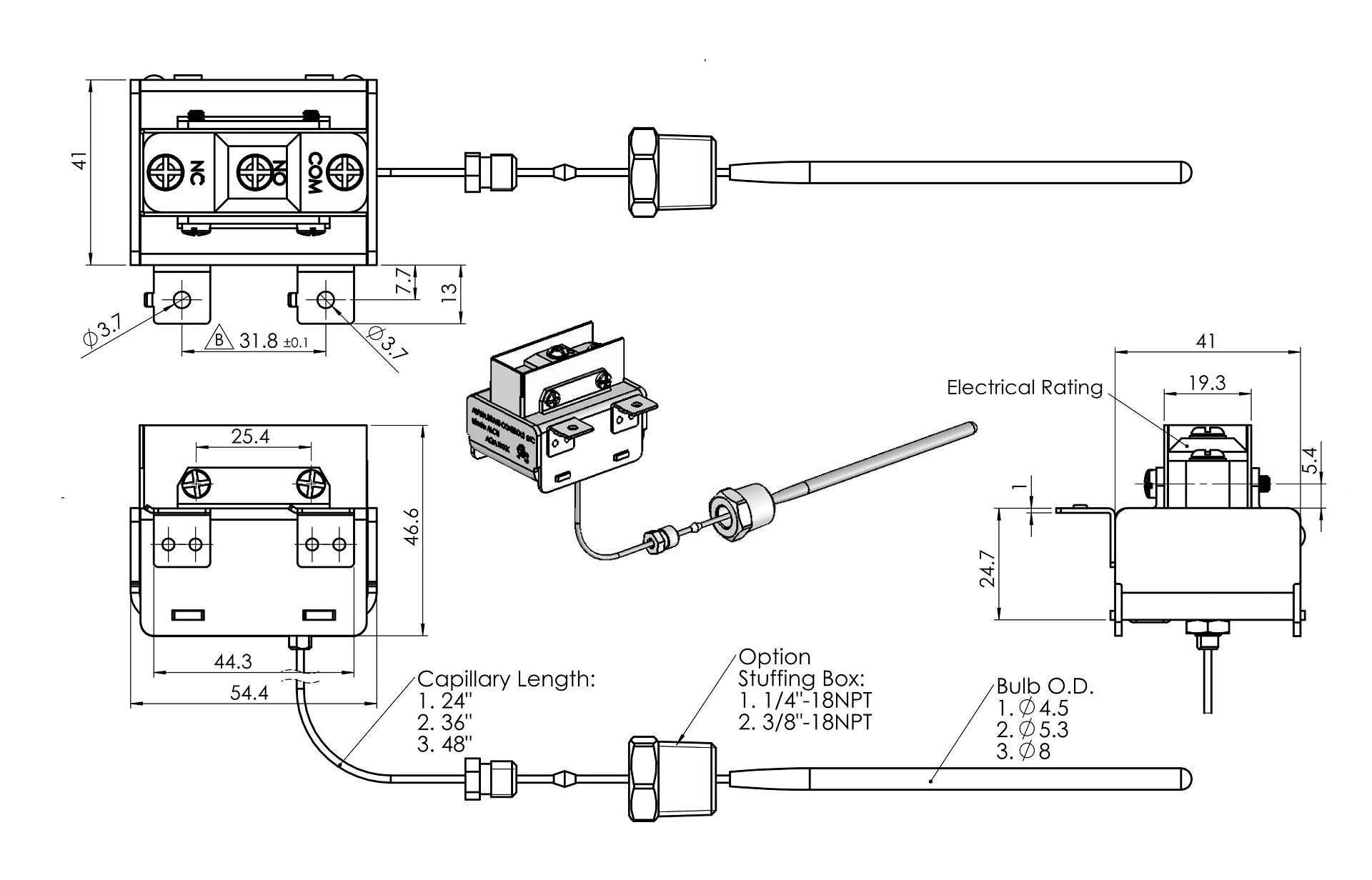 ALCC High Limit Switch (Automatic reset) Dimensions