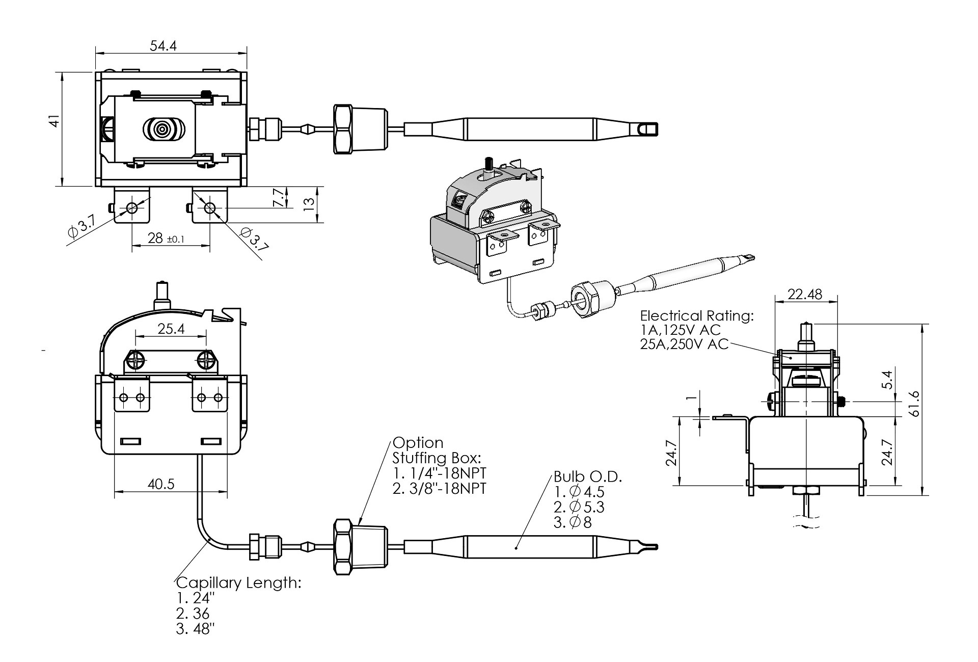 ALCH High Limit Switch (Manual reset) Dimensions