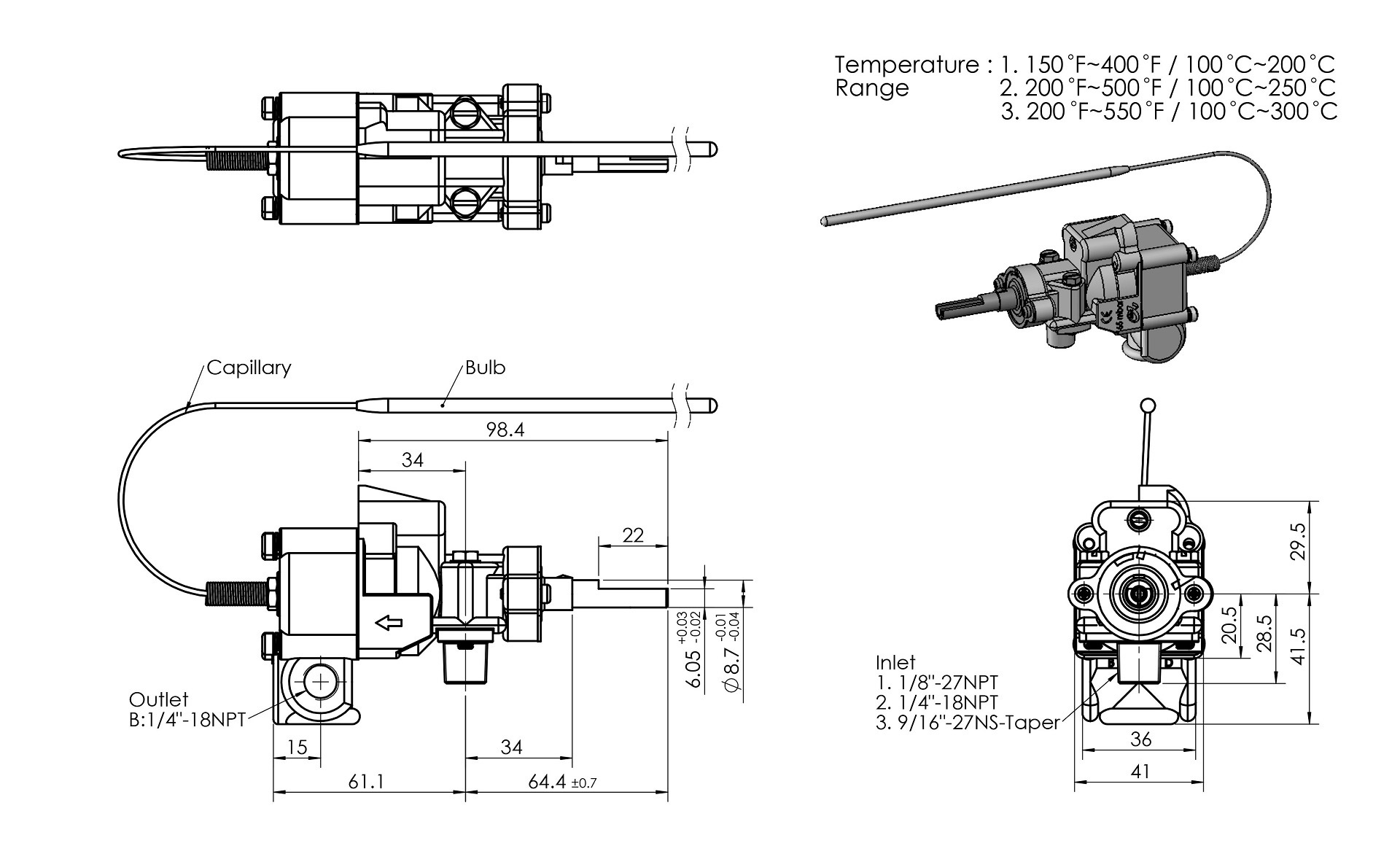 ABJ Gas Thermostat ABJ Gas Thermostat Dimensions