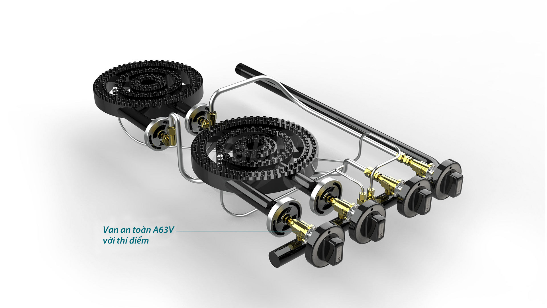 US type braising pan solution is equipped with A23 high-flow valve (50,000 BTU) and AP series pilot valve. stock pot solution