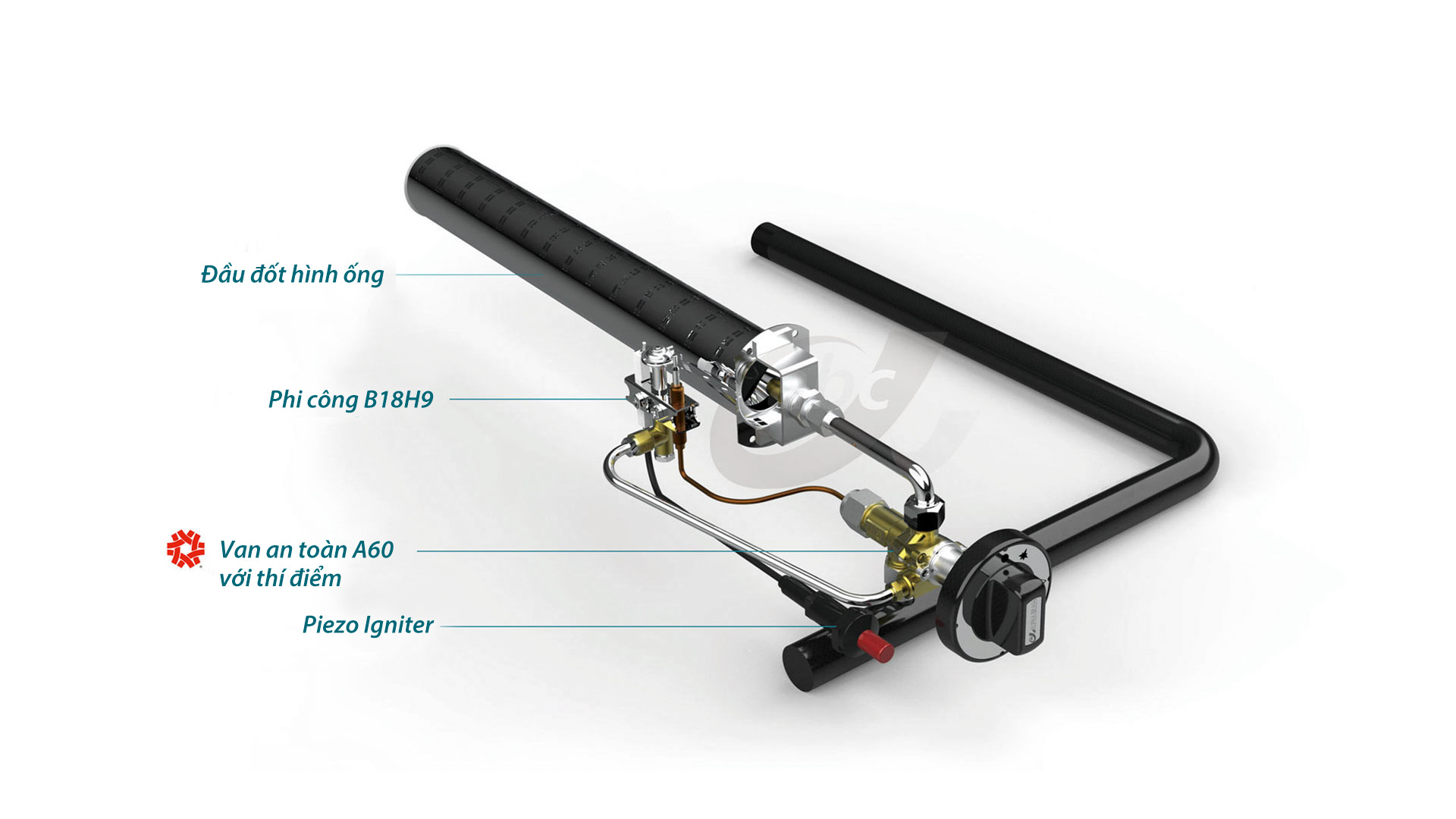 Household Pizza Oven Solution with Alpha Brass Controls UKS04 Straight Burner, A60 Safety Valve and B18H9 pilot assemblies